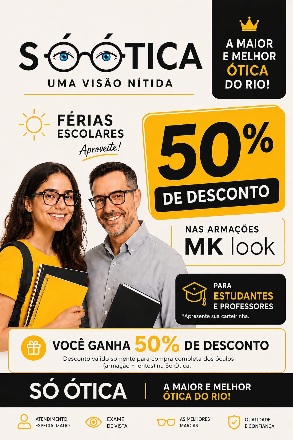 Promoção de férias escolares: 50% de desconto nas armações MK Look para estudantes e professores